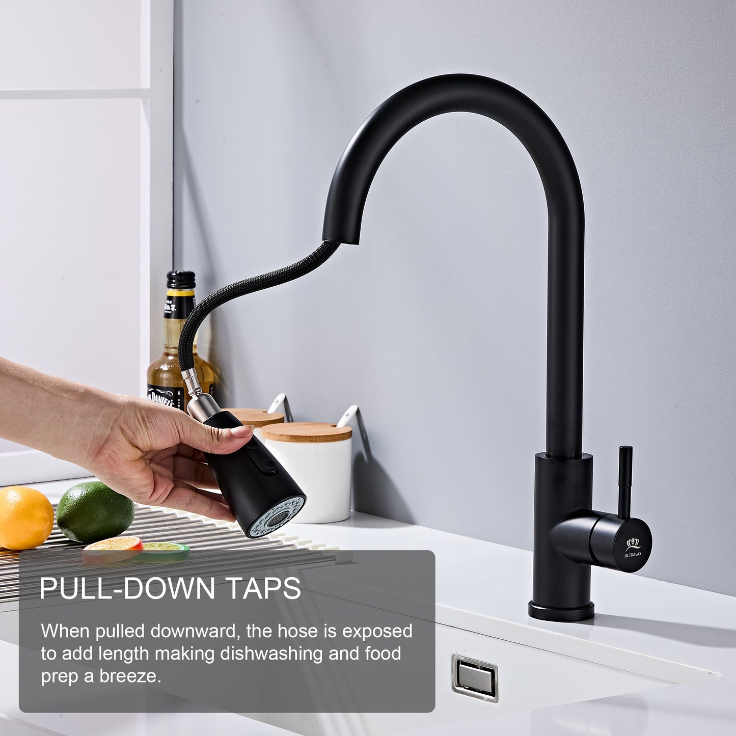 Matt Black Momo Pull Out Kitchen Mixer Tap