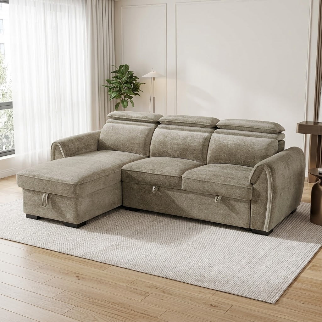 Nimbus Mushroom Universal Corner Sofa Bed – Adjustable Headrests, Ottoman Storage & 192×120cm Sleeping Area