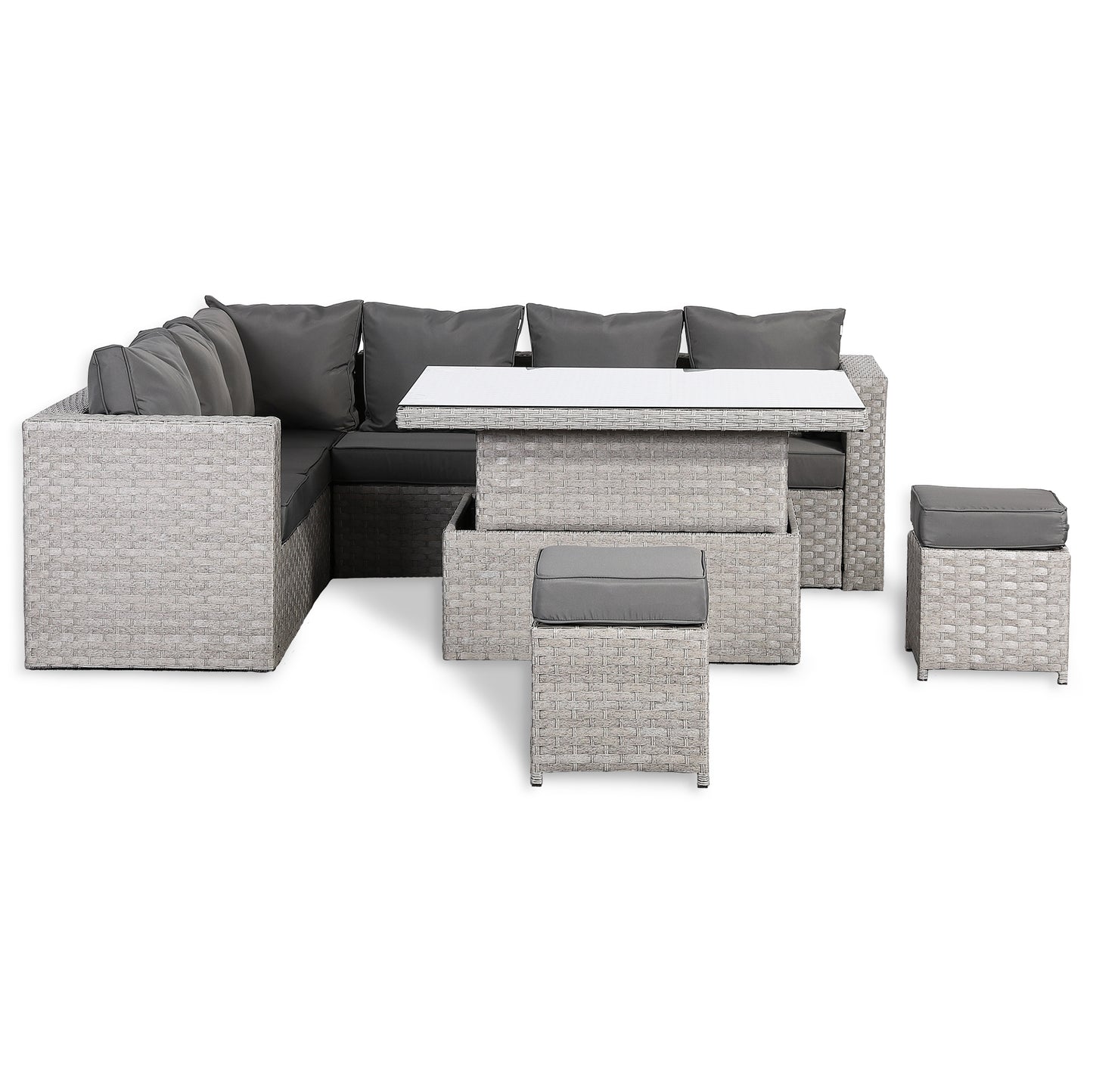 Ascot Range Large Modular Corner Sofa with Rising Table in Large Grey Rattan