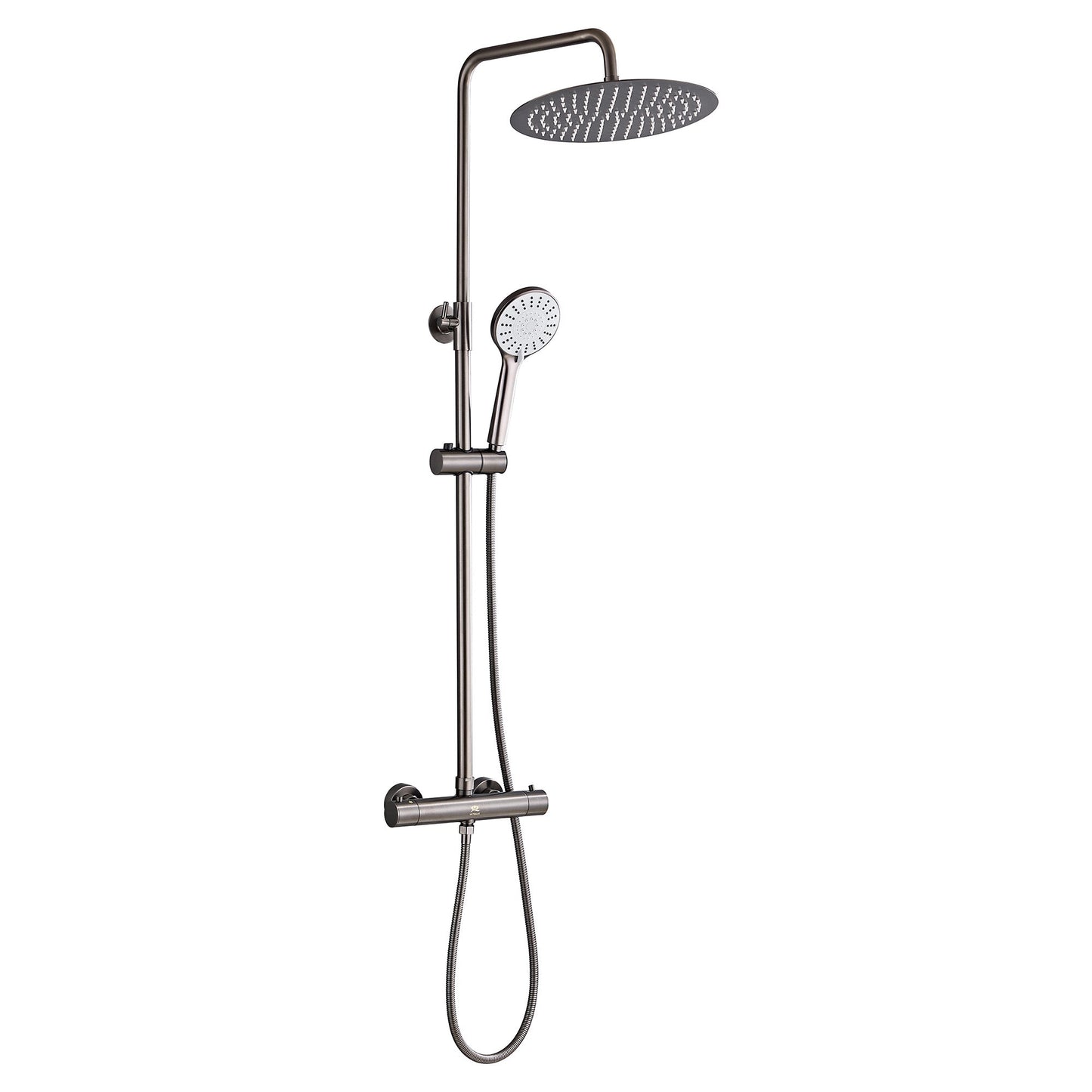 Thermostatic Shower Valve, Fixed Head & Handset Shower Set - Gun Grey