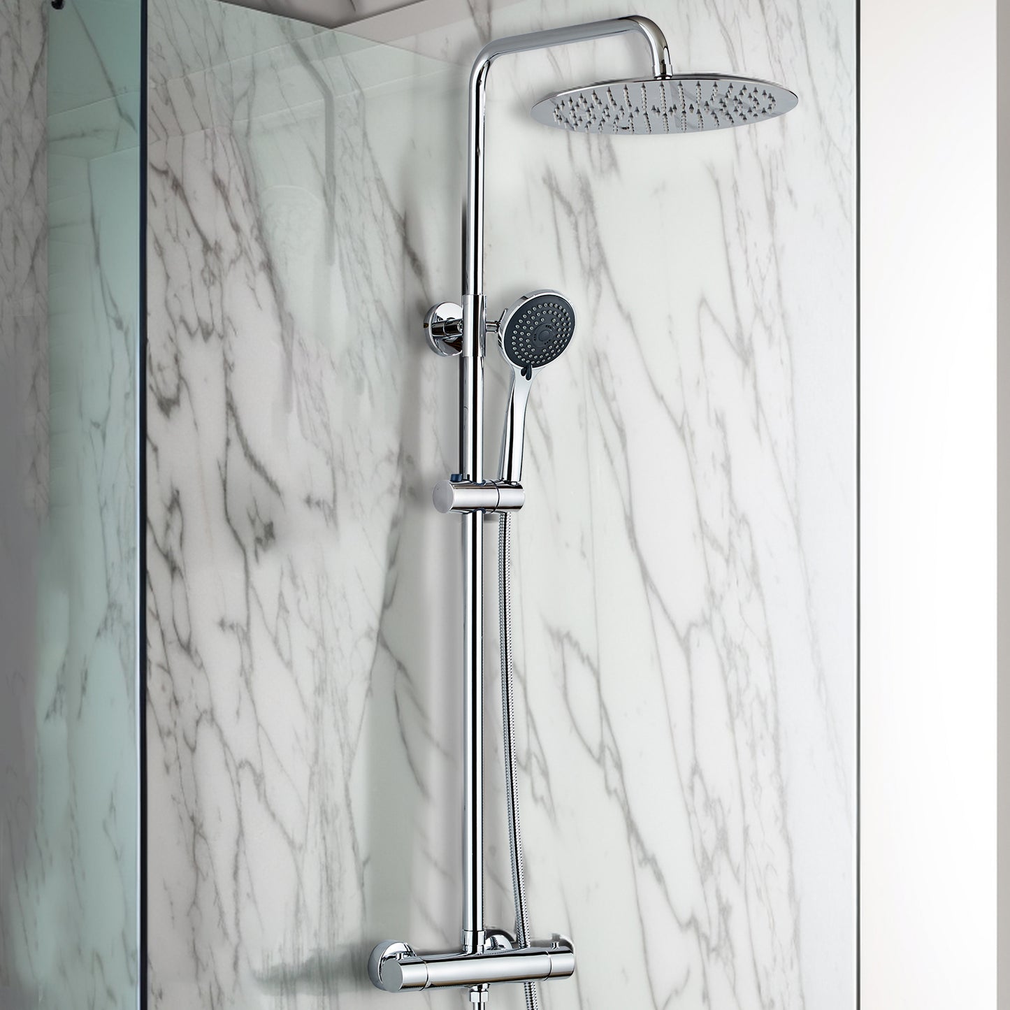 Thermostatic Shower Valve, Fixed Head & Handset Shower Set - Gun Grey