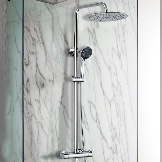 Thermostatic Shower Valve, Fixed Head & Handset Shower Set - Chrome