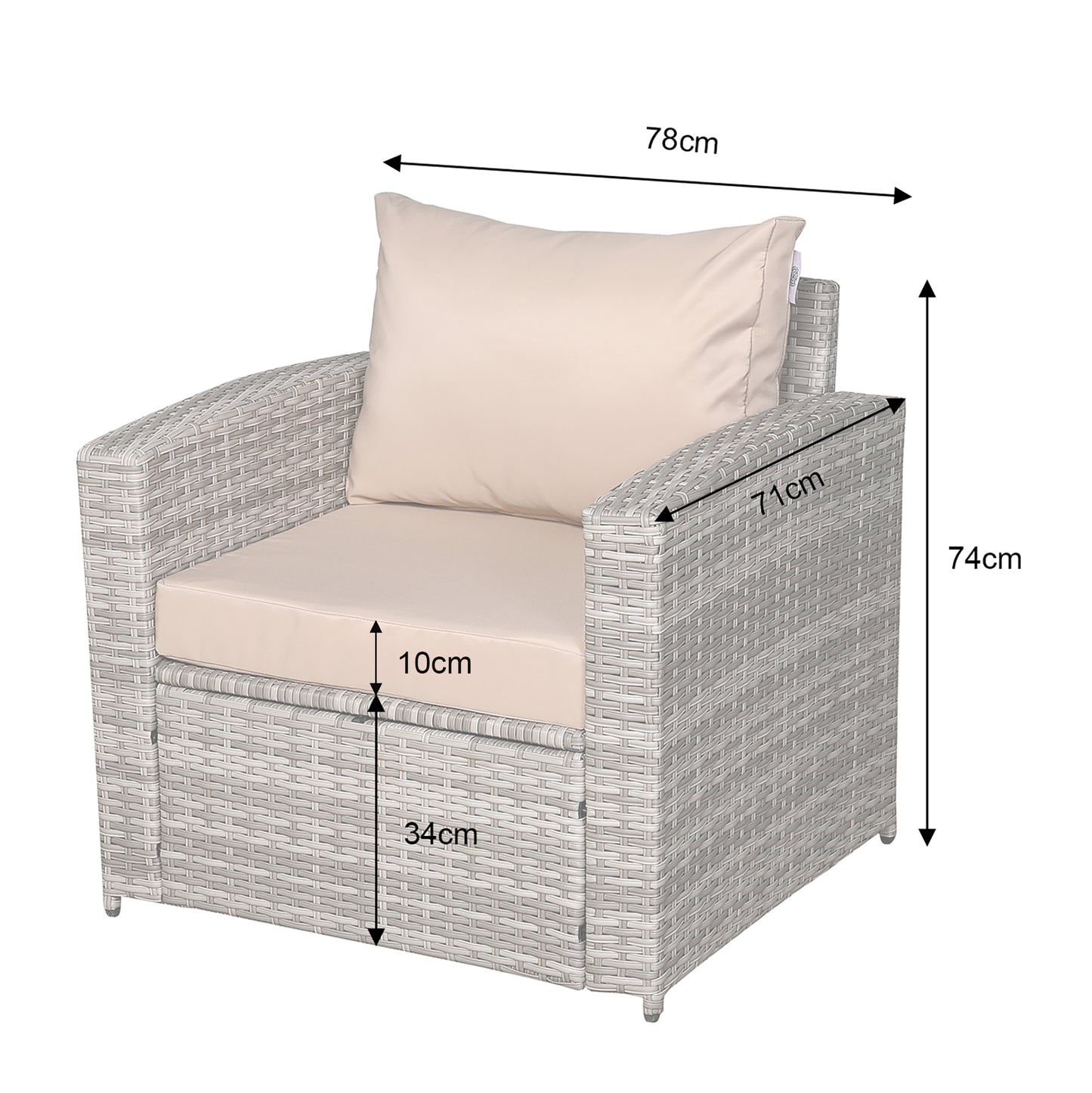 Ashley Range Pair of Arm Chairs in Light Grey Rattan and Beige Cushions