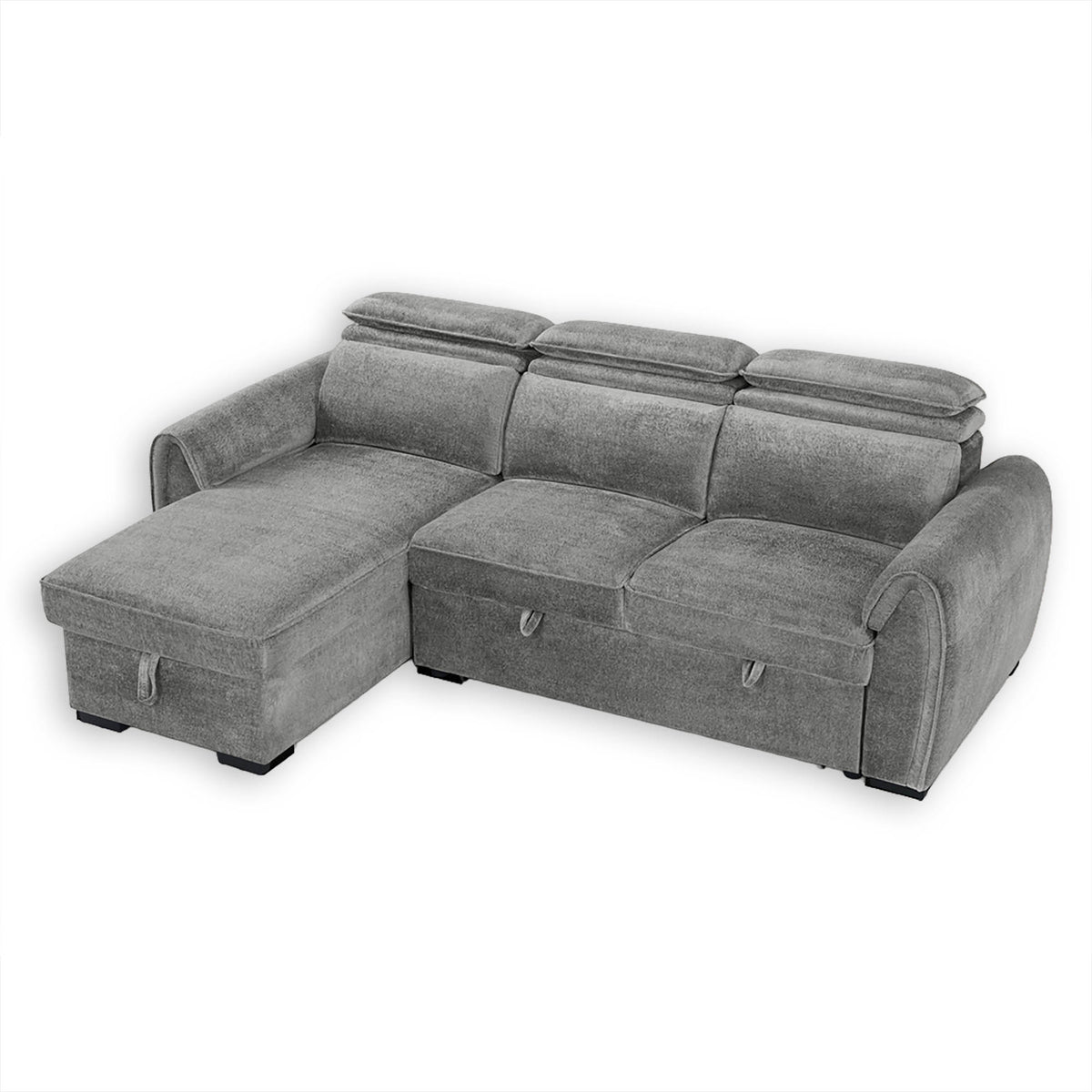 Nimbus Dark Grey Universal Corner Sofa Bed – Adjustable Headrests, Ottoman Storage