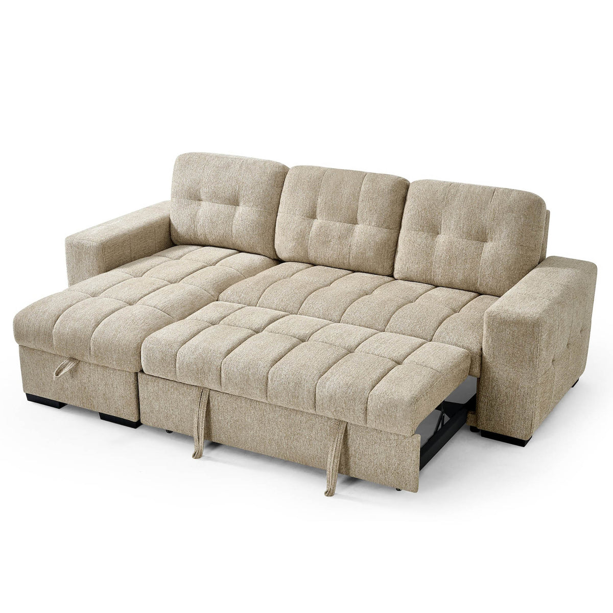Cove Beige Universal Corner Sofa Bed – 4 Seater Polyester Sofabed