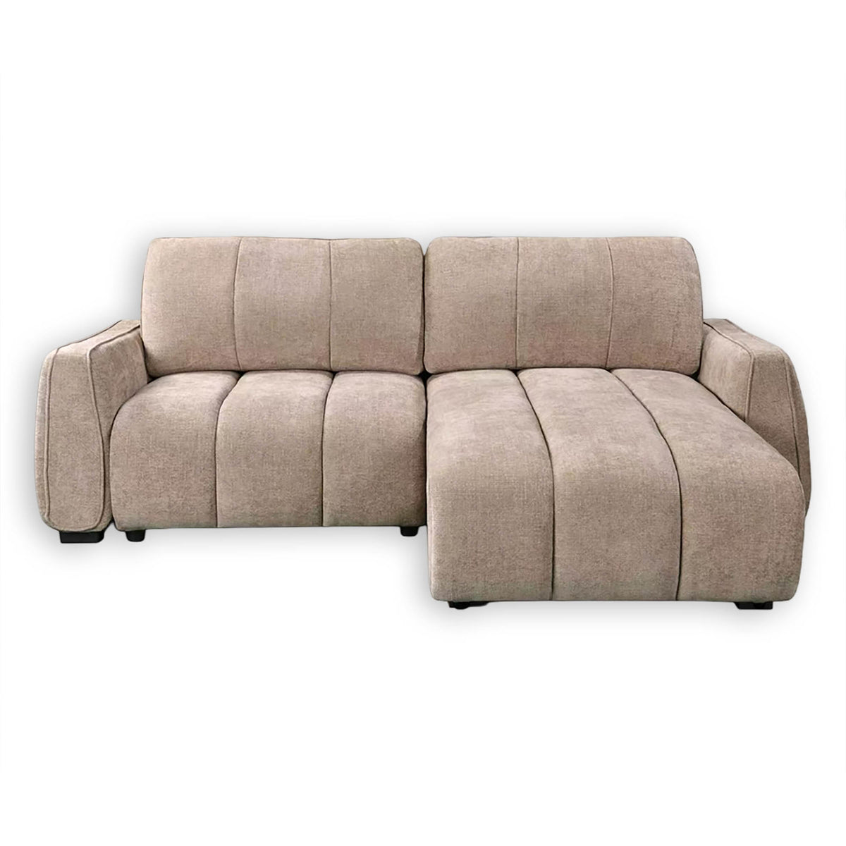 Ridge Beige Universal Corner Sofa Bed – Channel Tufted with Pullout Bed & Hidden Storage