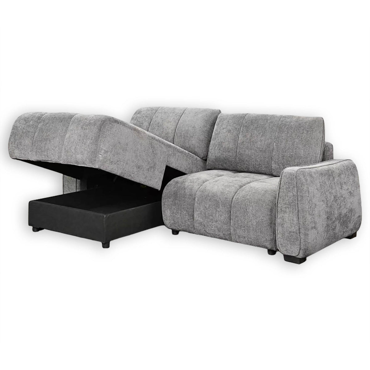 Ridge Grey Universal Corner Sofa Bed – Channel Tufted with Pullout Bed & Hidden Storage