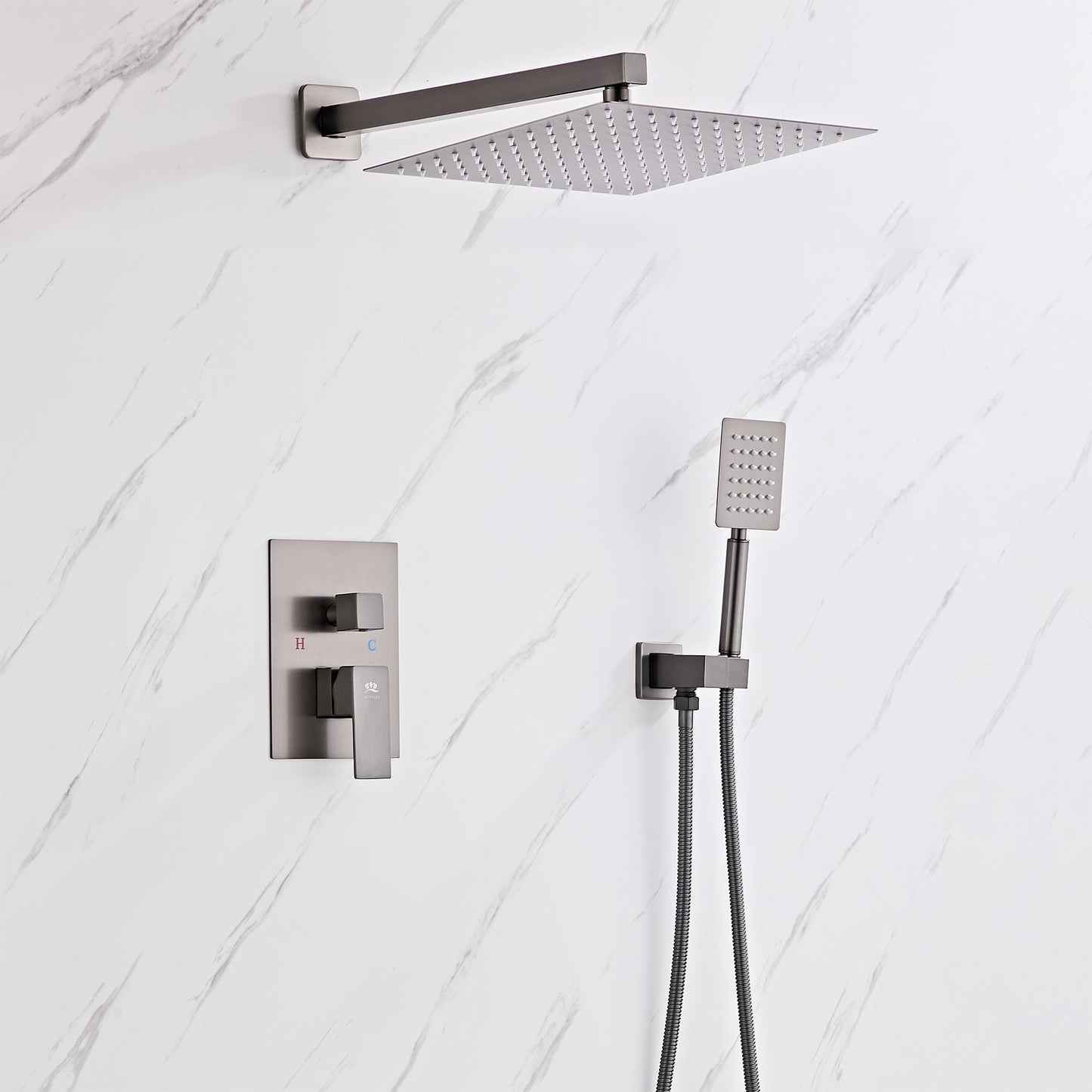 Gun Grey Shower Valve, Fixed Shower Head & Handset