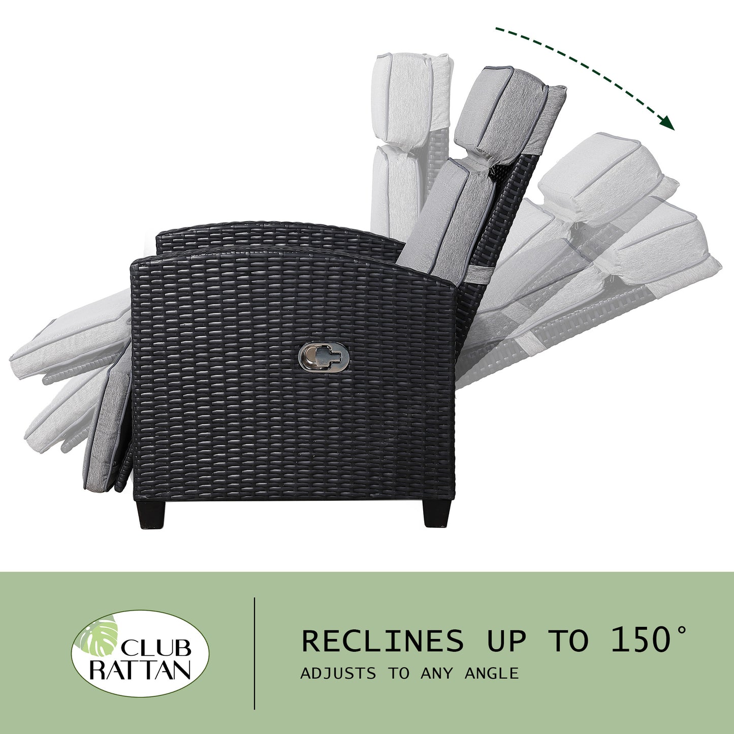 Club Rattan Wicker Reclining Chairs with Side Table, Adjustable Position Backrest Armchair with coffee tabel, 3-Piece Outdoor Furniture Set for Garden(3 colors)