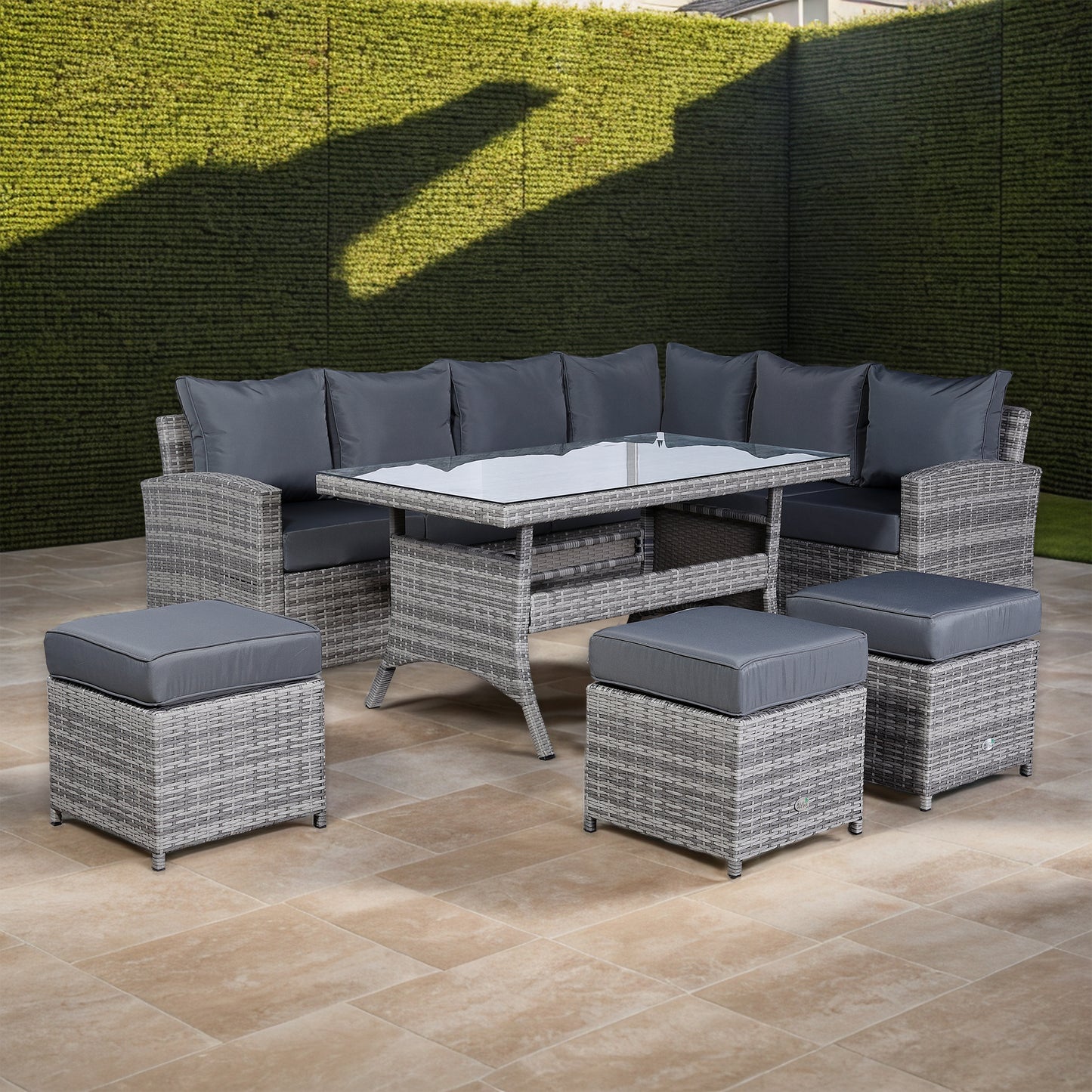 FB | Harmony Range High Back Right Hand Corner Sofa Set with Dining Table in Grey Rattan