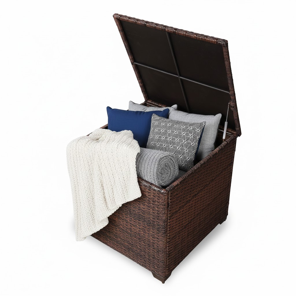 Palma Range Square Storage Box in Grey / Brown Rattan Weave