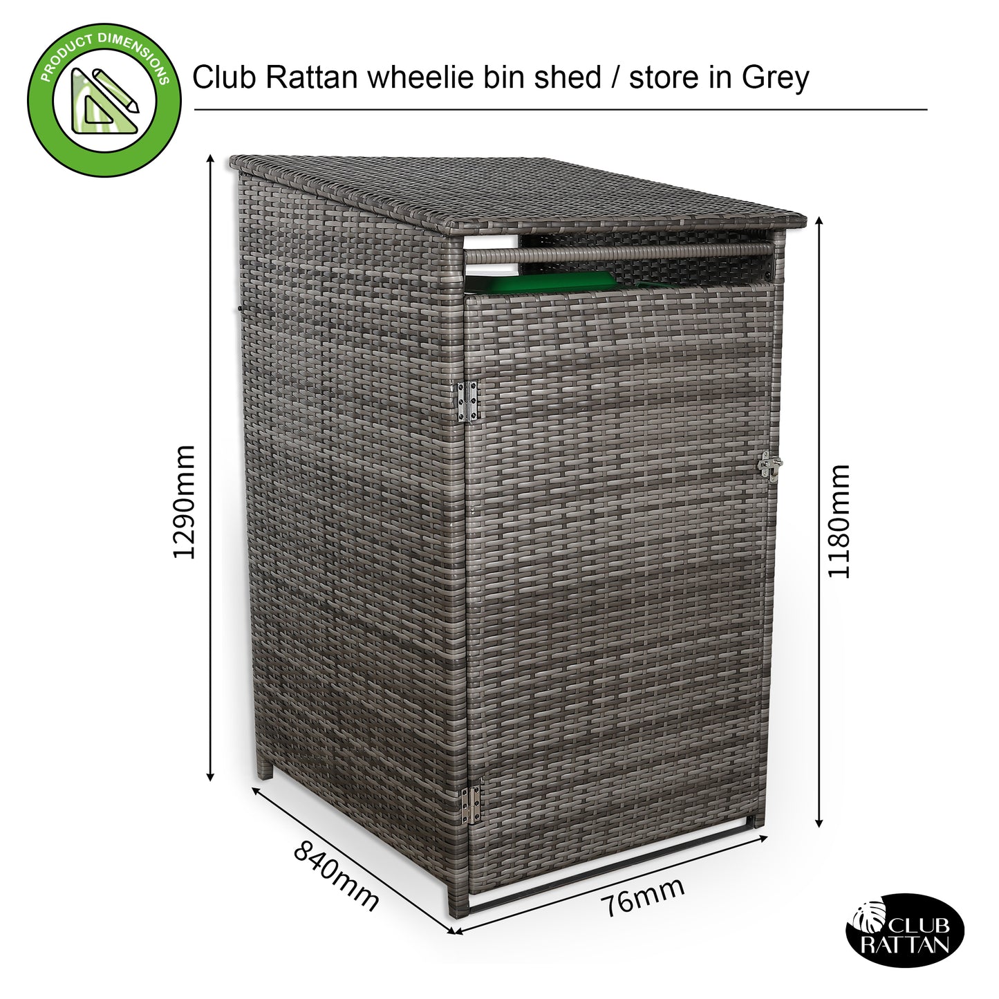 Due in 25/06/25...Club Rattan wheelie bin shed / store in Grey Rattan Weave (WBS-1G)
