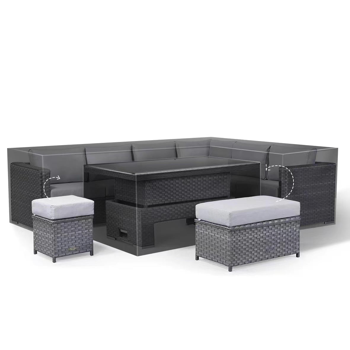 Club Rattan Rain Cover for Willow Corner Sofa with Rising Table