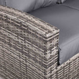 Harmony Corner Sofa with Rising Table, Bench and Stool in Small Grey Rattan close up picture of the arm of the sofa