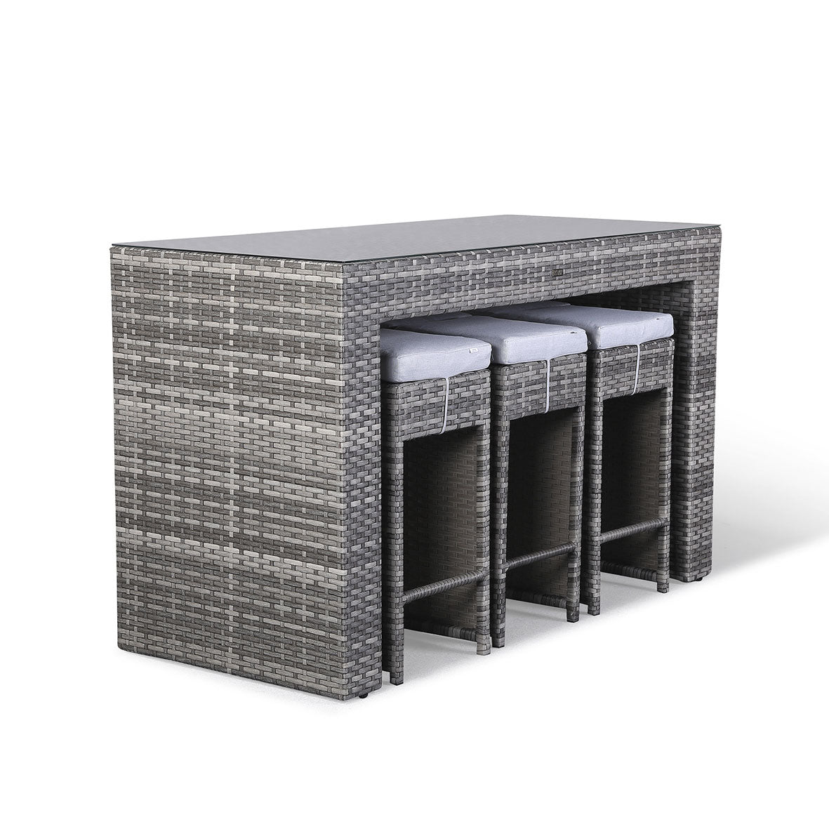 Colette Range Aluminium High Bar Set with 6 Stools in Grey Rattan