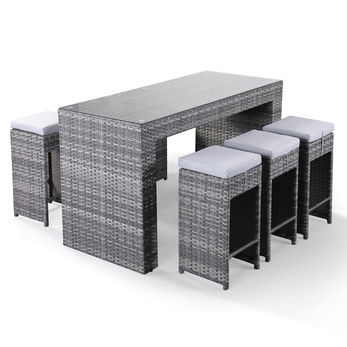 Colette Range Aluminium High Bar Set with 6 Stools in Grey Rattan