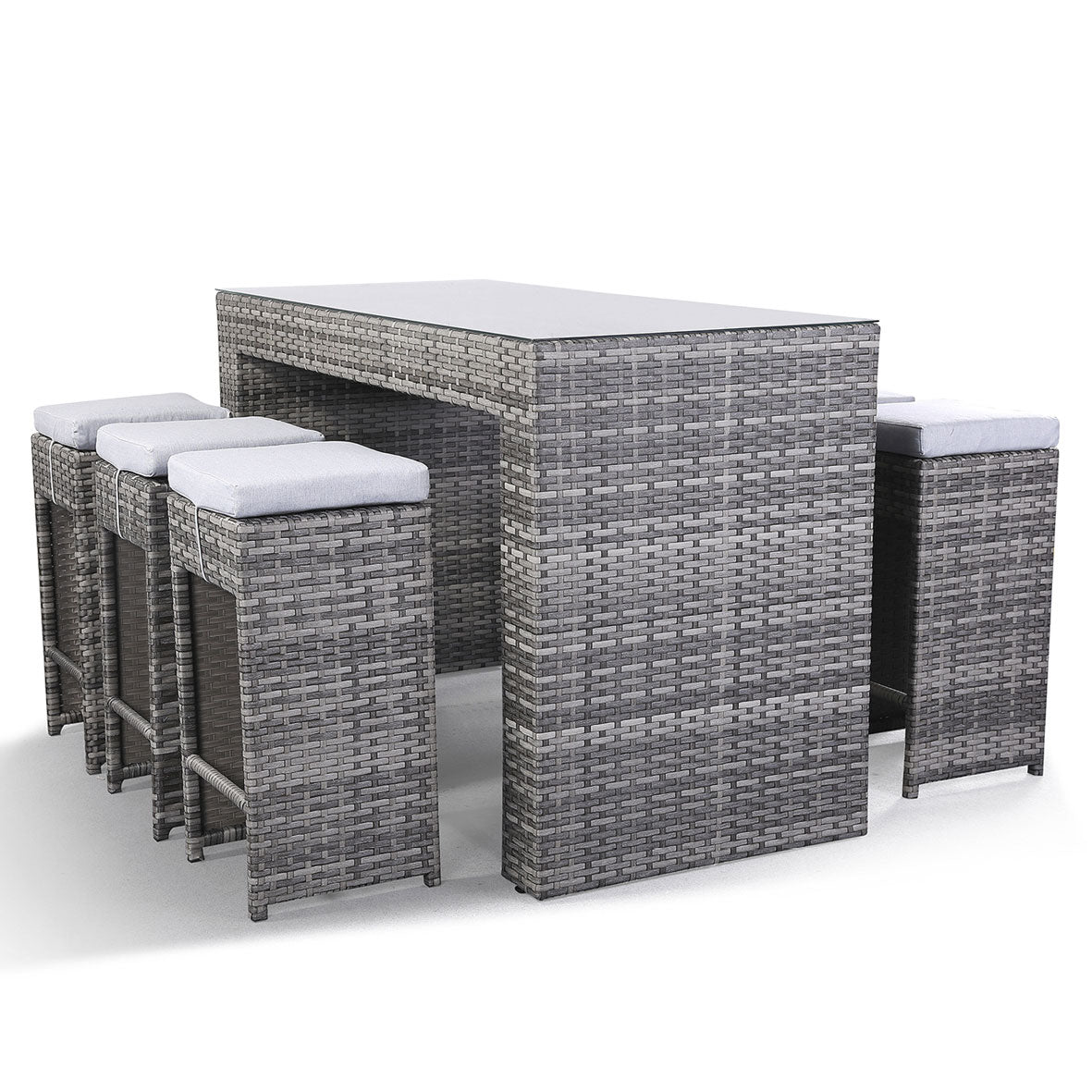 Colette Range Aluminium High Bar Set with 6 Stools in Grey Rattan