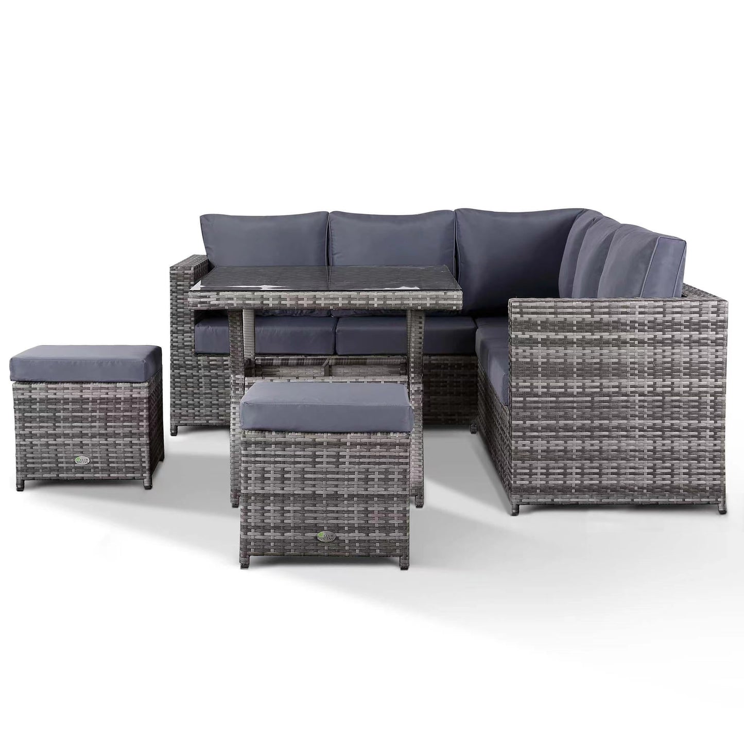 Modern Range Lille Compact Corner Sofa with Dining Table in Grey Rattan
