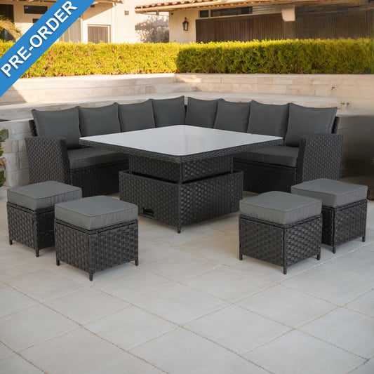 PRE ORDER-Bath High Back Range 11 Seater L-Shape Rattan Garden Furniture Set | | All-Weather Corner Sofa Dining Set with Free Rain Cover