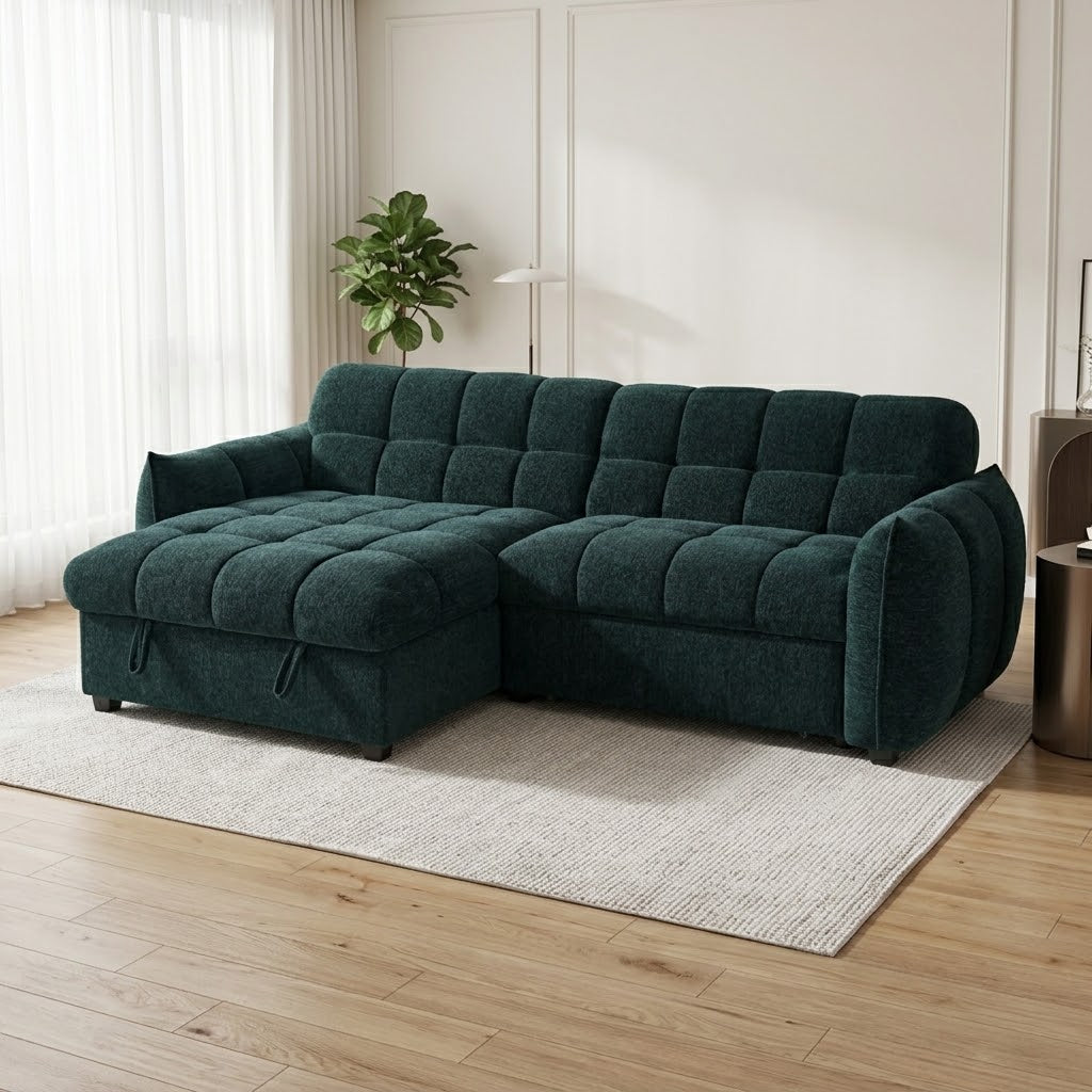 Marlow Teal Universal Corner Sofa Bed – Quilted Design with Chaise Storage