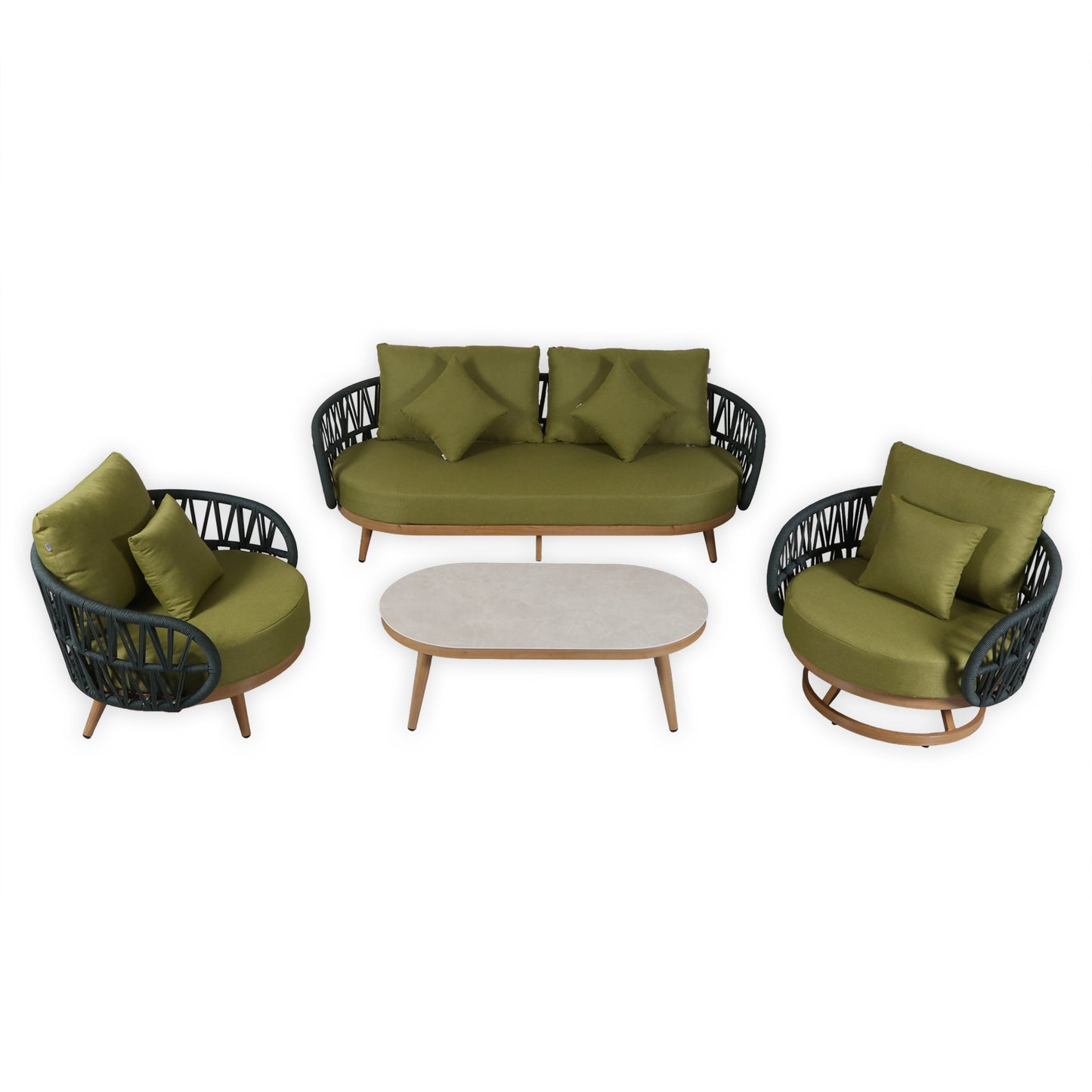 Luna Range Olive Green Rope Sofa Set with Green Cushions