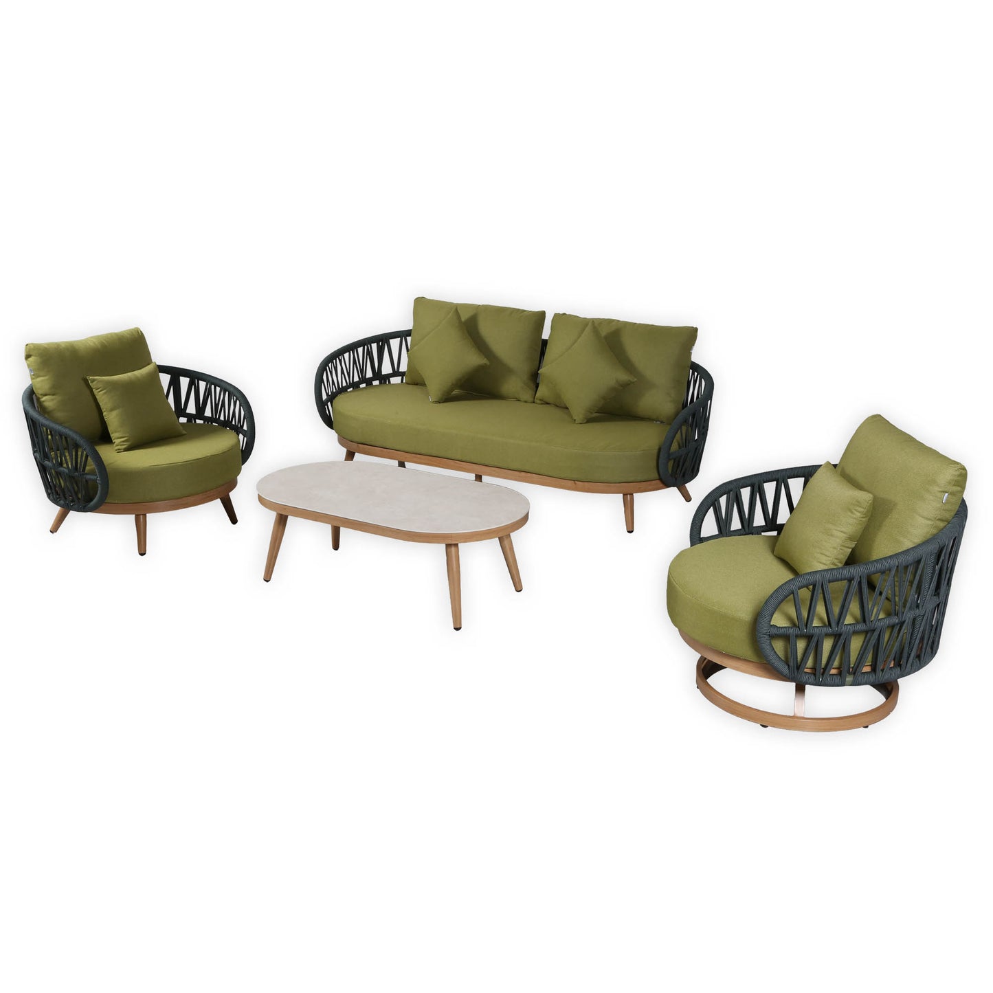 Luna Range Olive Green Rope Sofa Set with Green Cushions