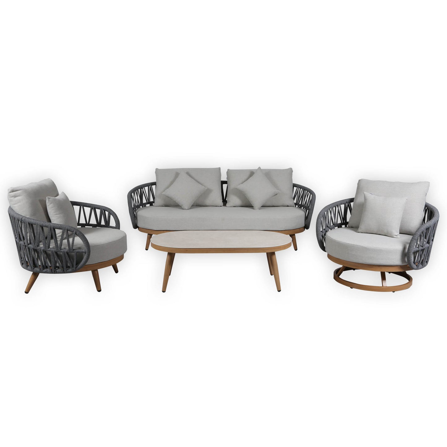 Luna Range Dark Grey Rope Sofa Set with Grey Cushions
