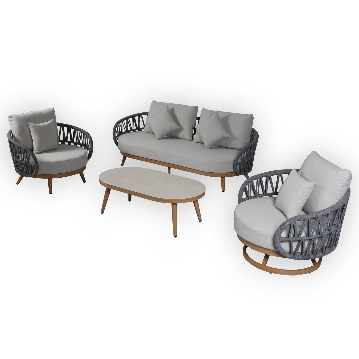 Luna Range Dark Grey Rope Sofa Set with Grey Cushions