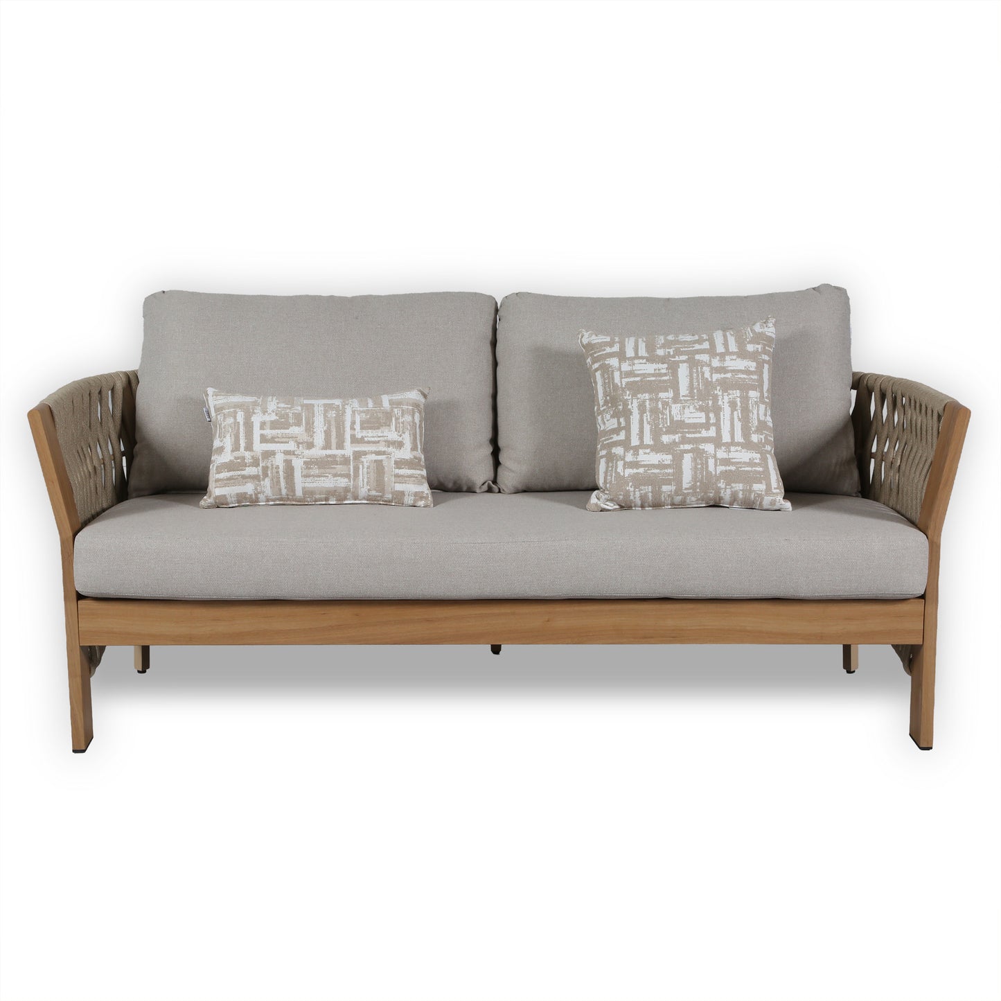 Orion Range Beige Rope & Wood-Effect Aluminium Frame Sofa Set with Beige cushions