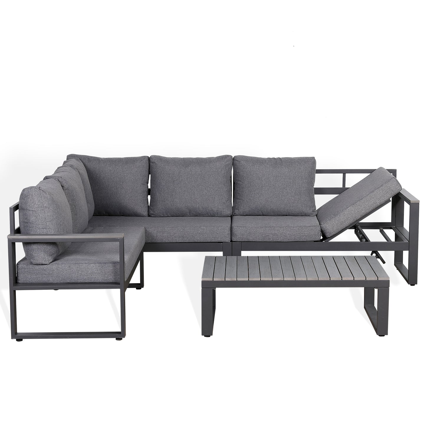 CK-02 Dune Range LHF Corner Set Charcoal Aluminium Frame With Grey Cushions