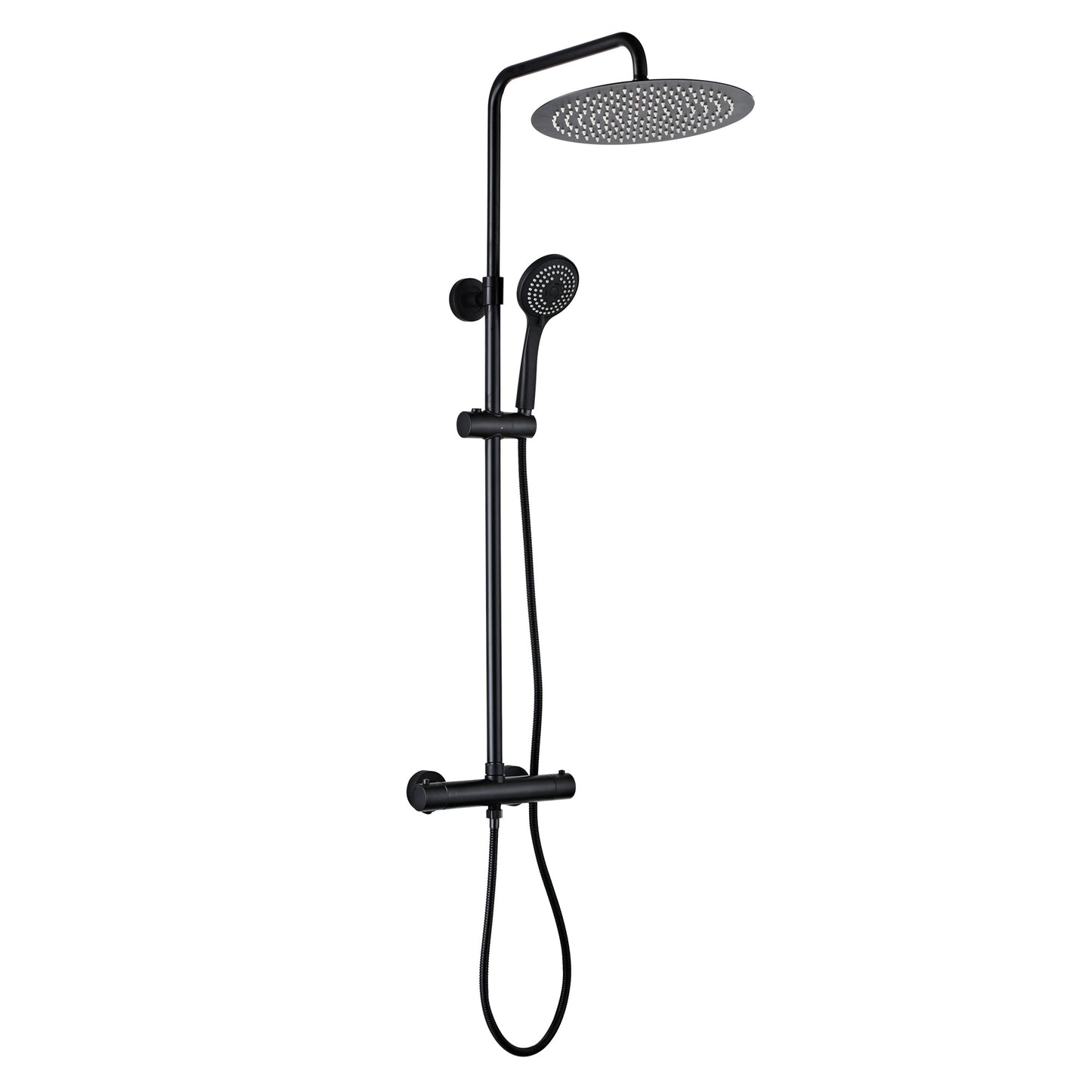 Twist Round Thermostatic Shower Valve, Fixed Head & Handset Shower Set - Matt Black