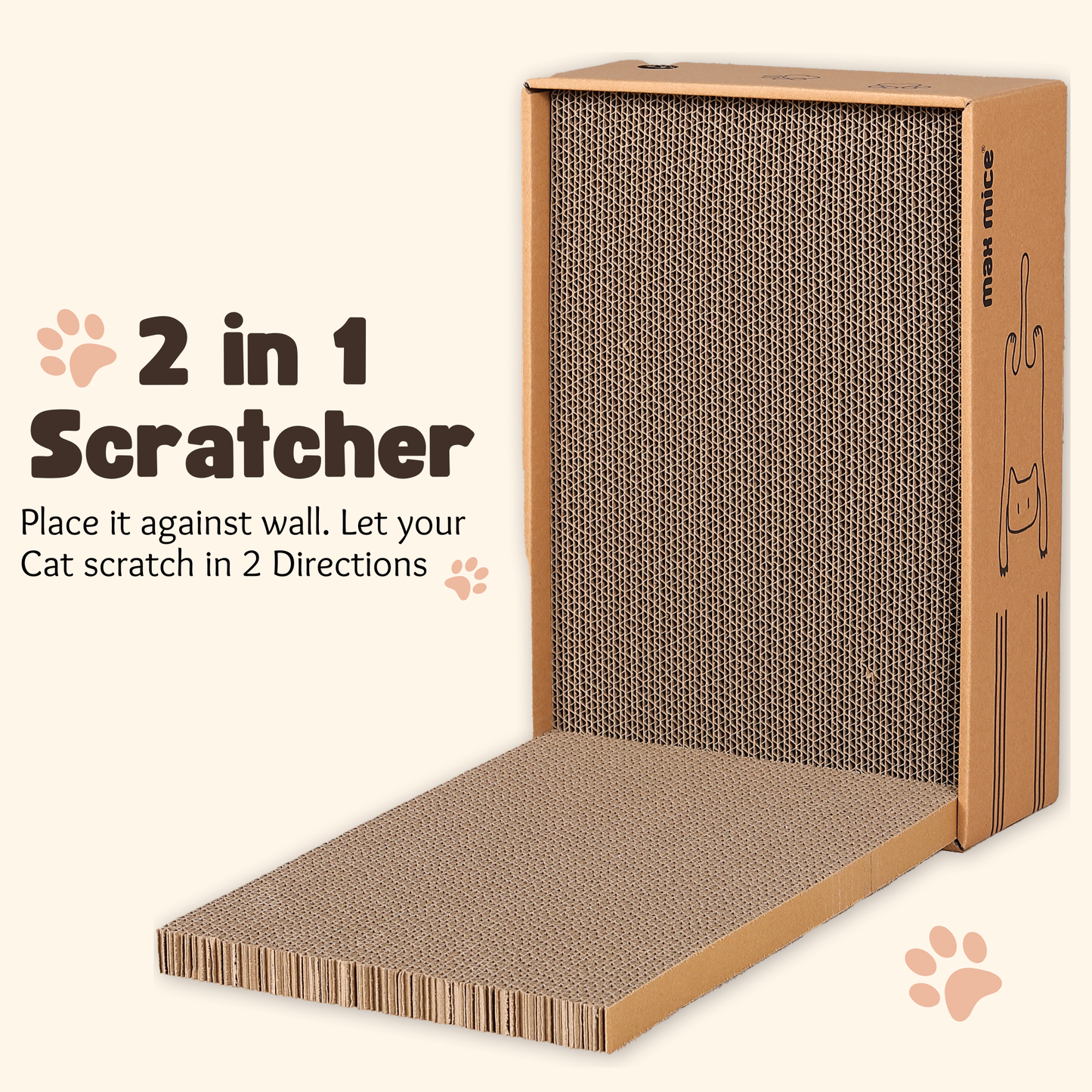 Due in 25/02/25 Max Mice Cat Scratching Board with Box, 5 Layers Design Cat Scratching Pad, Reversible Cat Scratcher Cardboard Lounge Bed, Corrugated Cardboard Cat Scratcher for Indoor Kitty