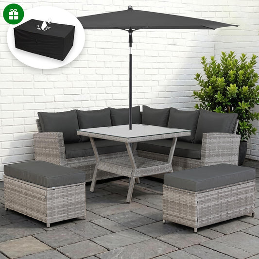 Bristol Range 9 Seater Rattan Garden Furniture Set | All-Weather Sofa & Dining Set with Free Rain Cover