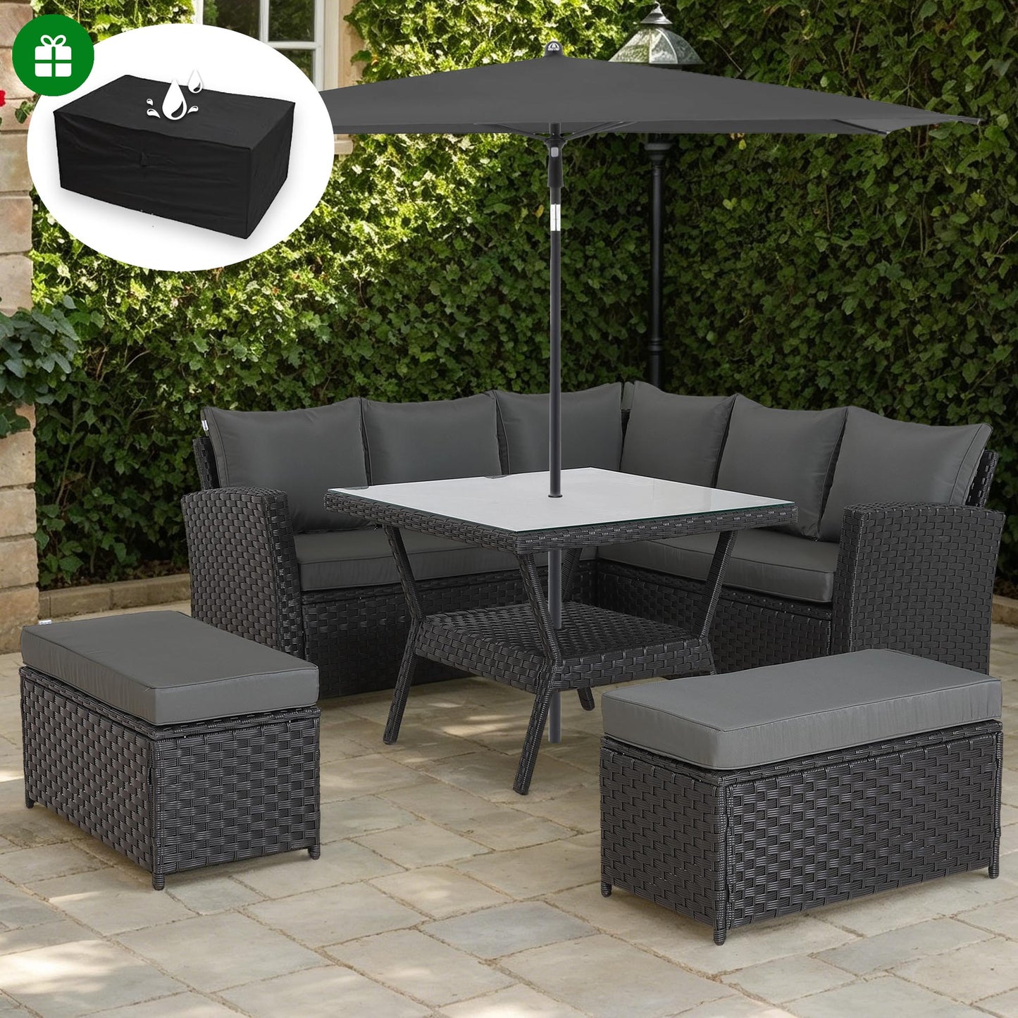 Bath High Back Range 9 Seater Rattan Garden Furniture Set | All-Weather Sofa & Dining Set with Free Rain Cover