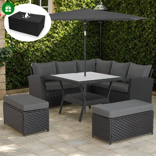 Bath High Back Range 9 Seater Rattan Garden Furniture Set | All-Weather Sofa & Dining Set with Free Rain Cover