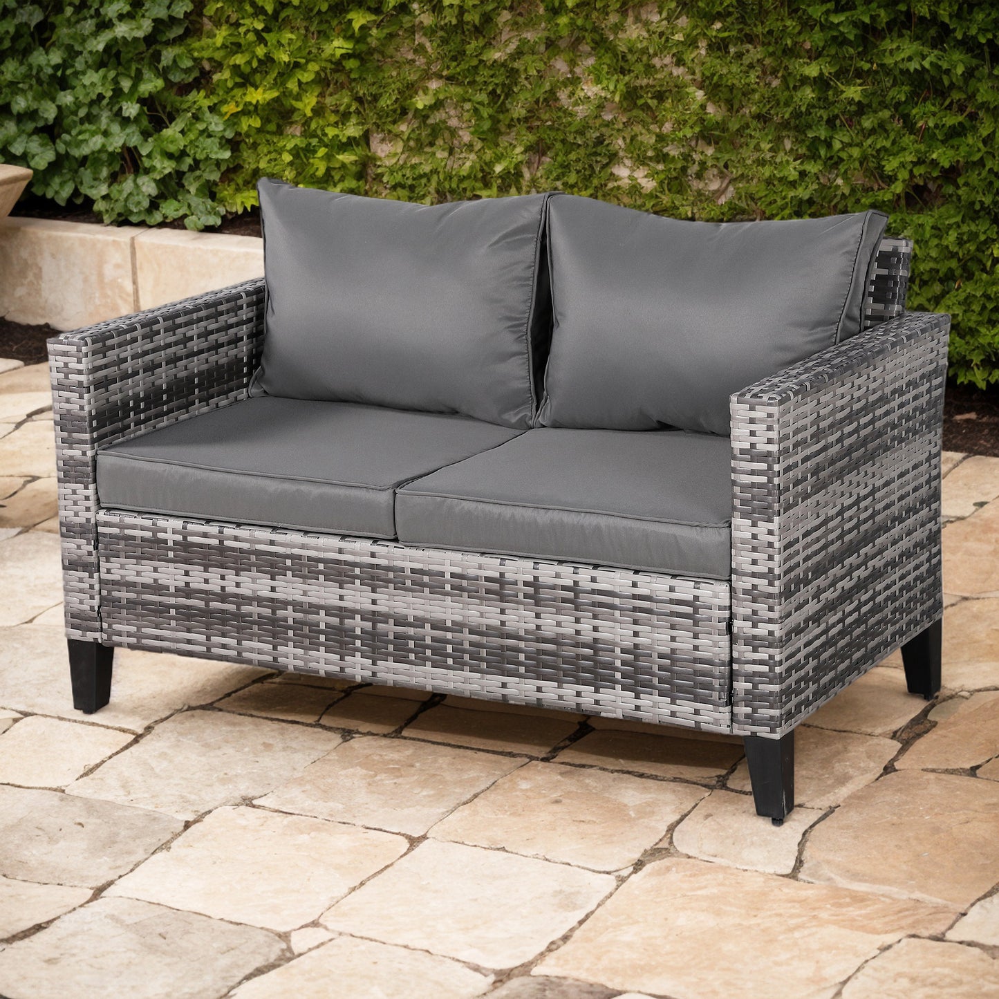 Due in 25/05/25  Palma Range 2-Seater Sofa in Grey Rattan