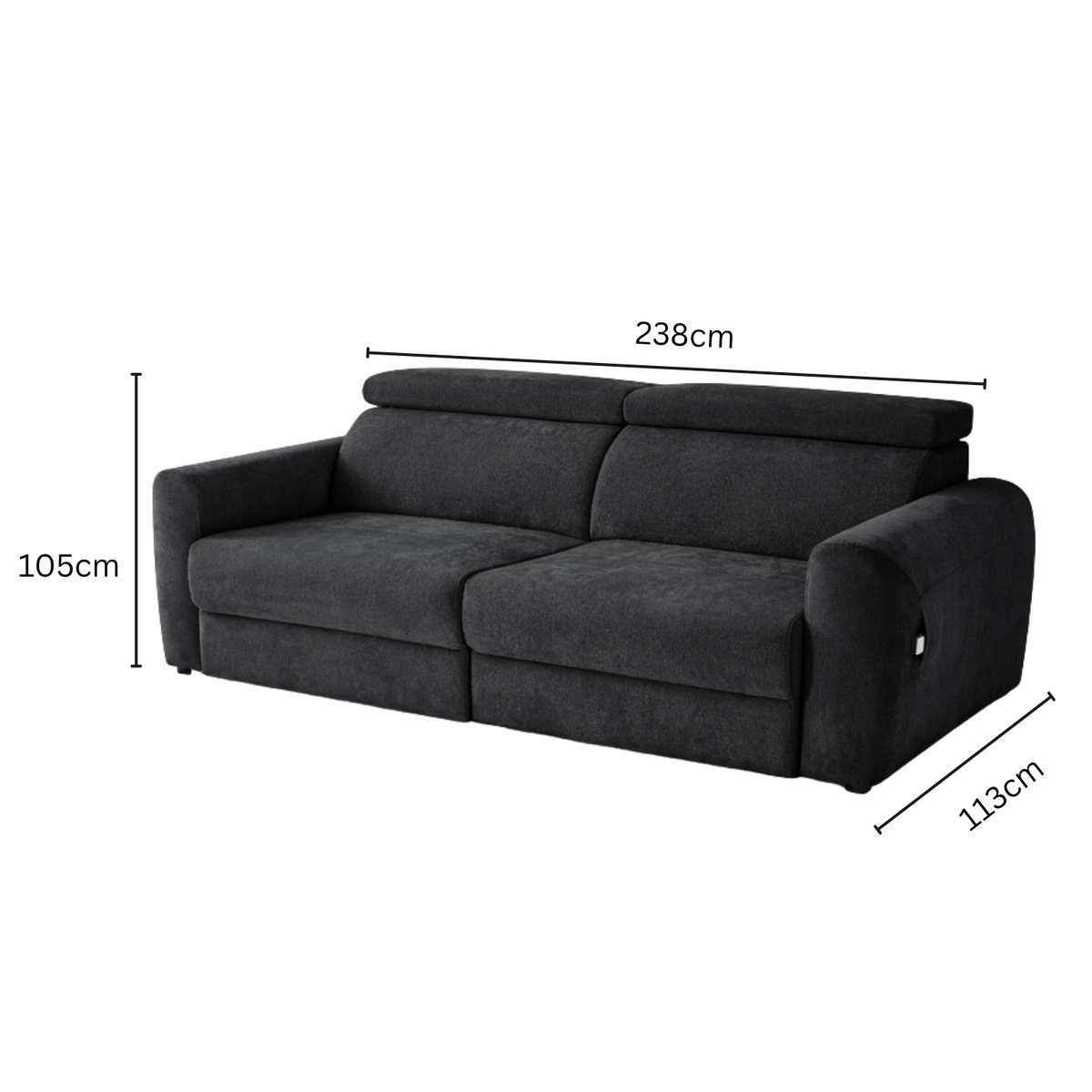Motion Black Electric Sofa Bed – 3 Seater with Power-Sliding Seats & Adjustable Headrests
