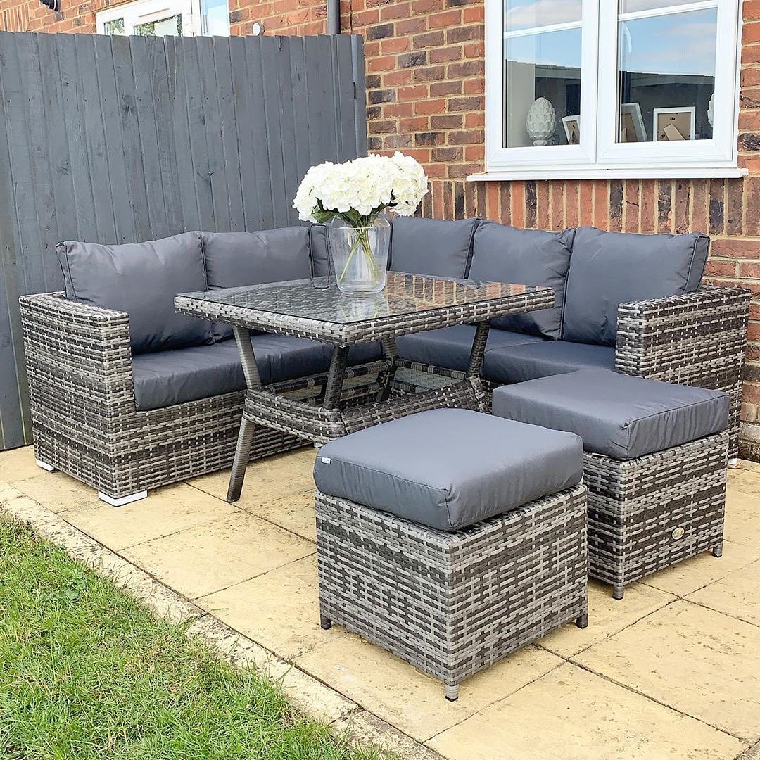 Modern Range Lille Compact Corner Sofa with Dining Table in Grey Rattan