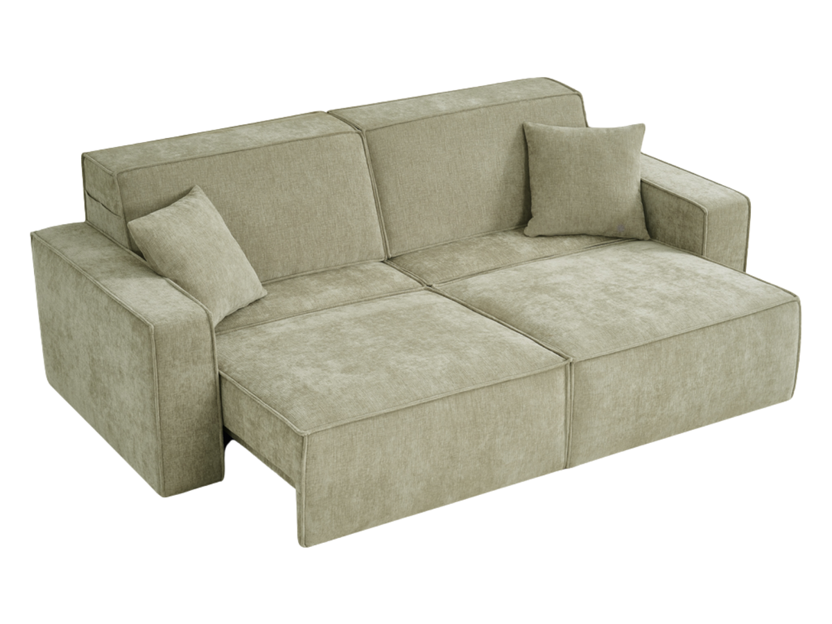 Sleek Green Electric Sofa Bed – 3 Seater with Power Extension Mechanism & Accent Cushions