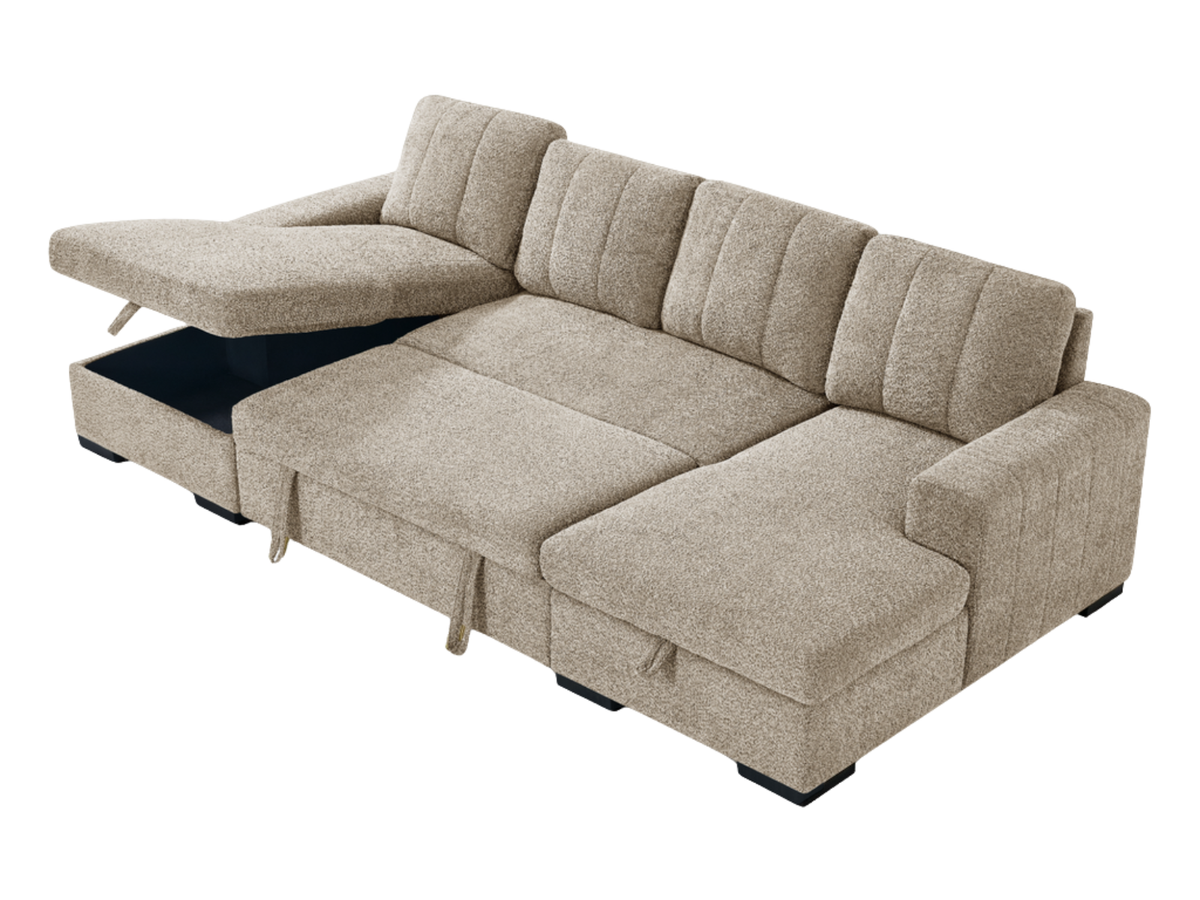Nest Beige U-Shape Corner Sofa Bed – 5 Seater with 2 Lift-Up Storage Chaises & Large Sleeping Area