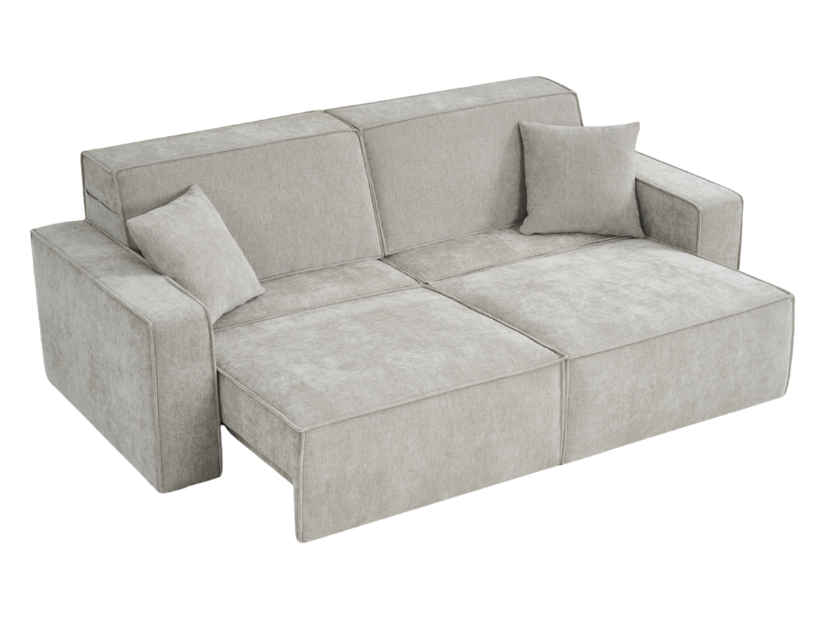 Sleek Beige Electric Sofa Bed – 3 Seater with Power Extension Mechanism & Accent Cushions