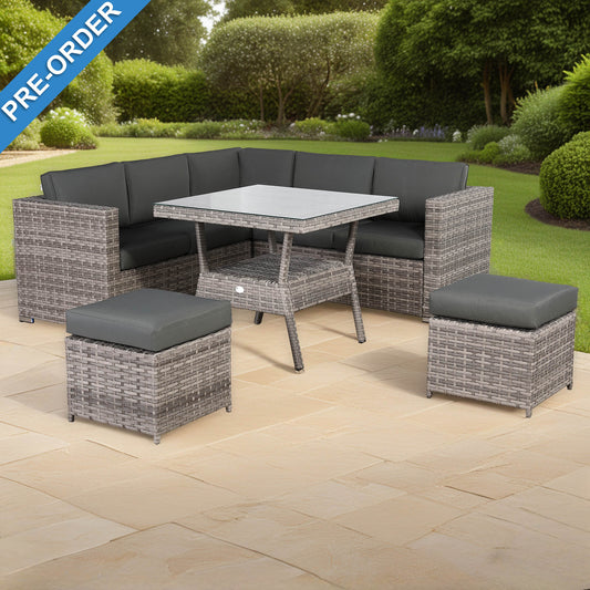 PRE ORDER-Modern Range Lille Corner Sofa with Dining Table in Grey Rattan