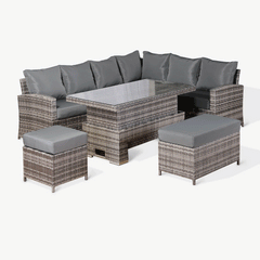 PRE ORDER...Harmony Right Hand Corner Sofa Set with Rising Table in Grey Rattan (CS12)