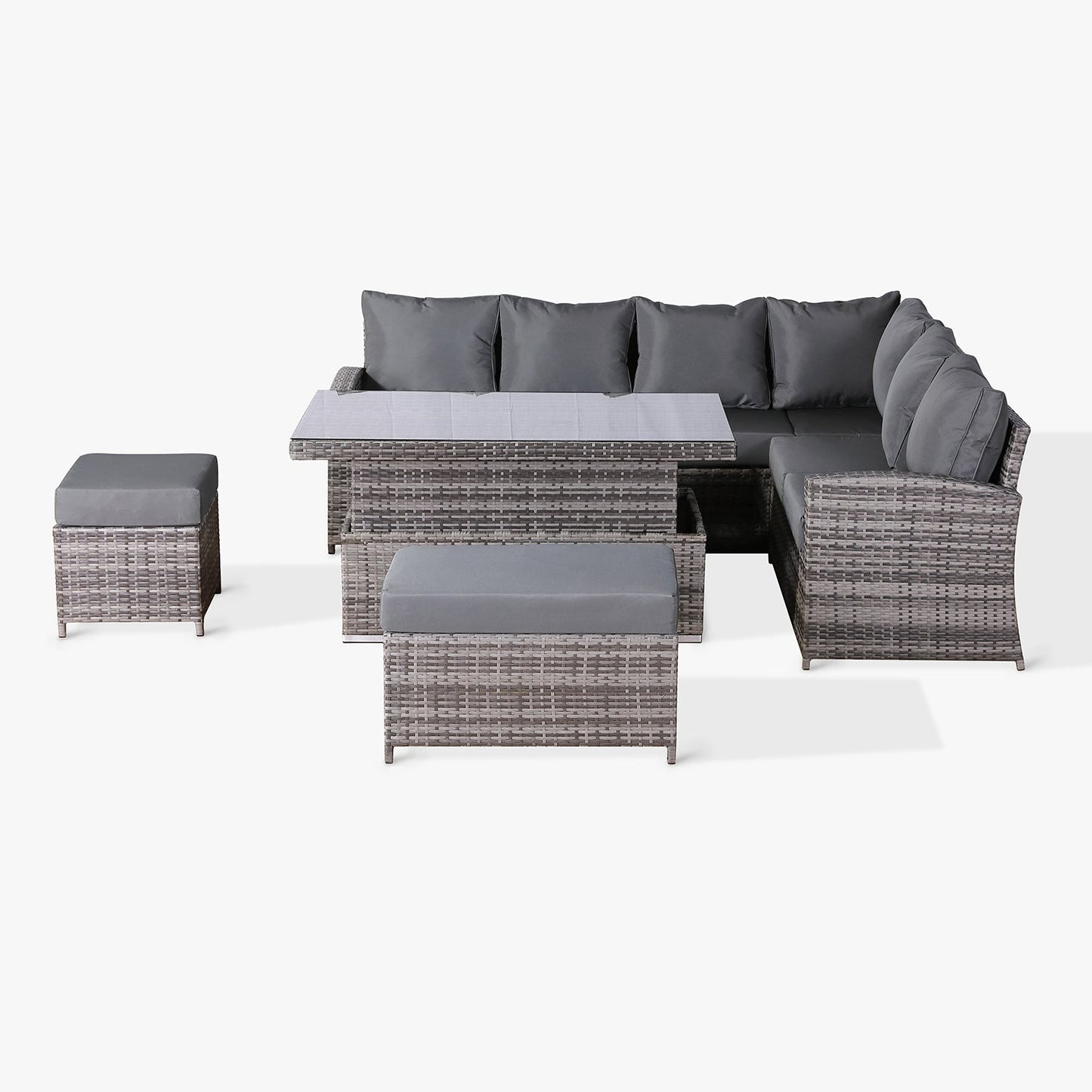 Harmony Right Hand Corner Sofa Set with Rising Table in Grey Rattan (CS12)