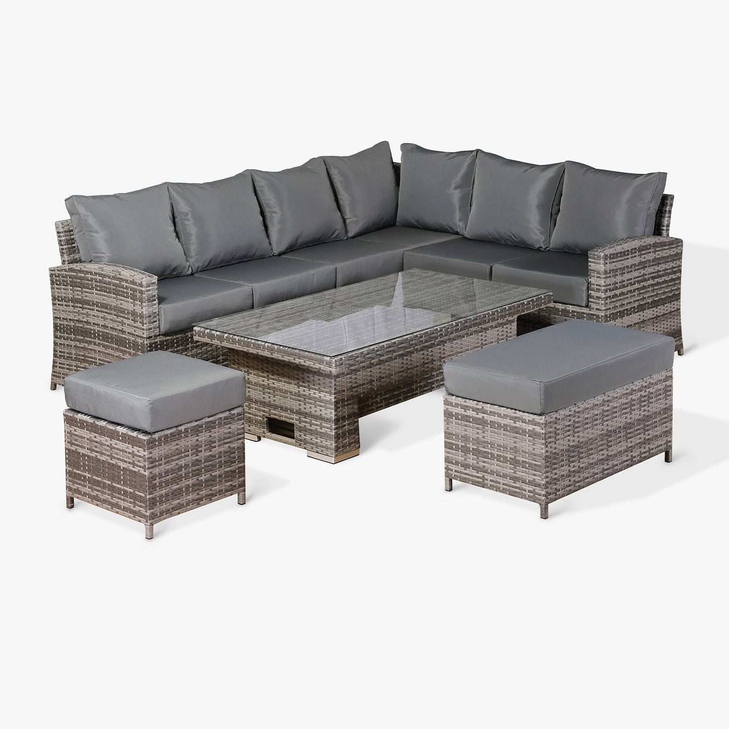 Harmony Right Hand Corner Sofa Set with Rising Table in Grey Rattan (CS12)