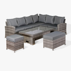 PRE ORDER...Harmony Right Hand Corner Sofa Set with Rising Table in Grey Rattan (CS12)
