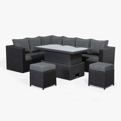 Bath Range Modular Corner Sofa Set with Rising Table in Large Black Rattan Weave (G3M)