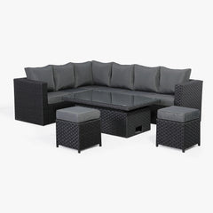 Bath Range Modular Corner Sofa Set with Rising Table in Large Black Rattan Weave (G3M)