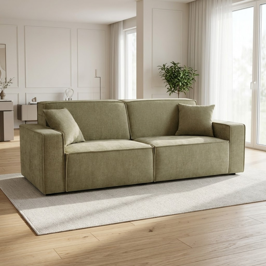 Muse Green Electric Sofa Bed – 3 Seater with Power Extension Mechanism & Accent Cushions