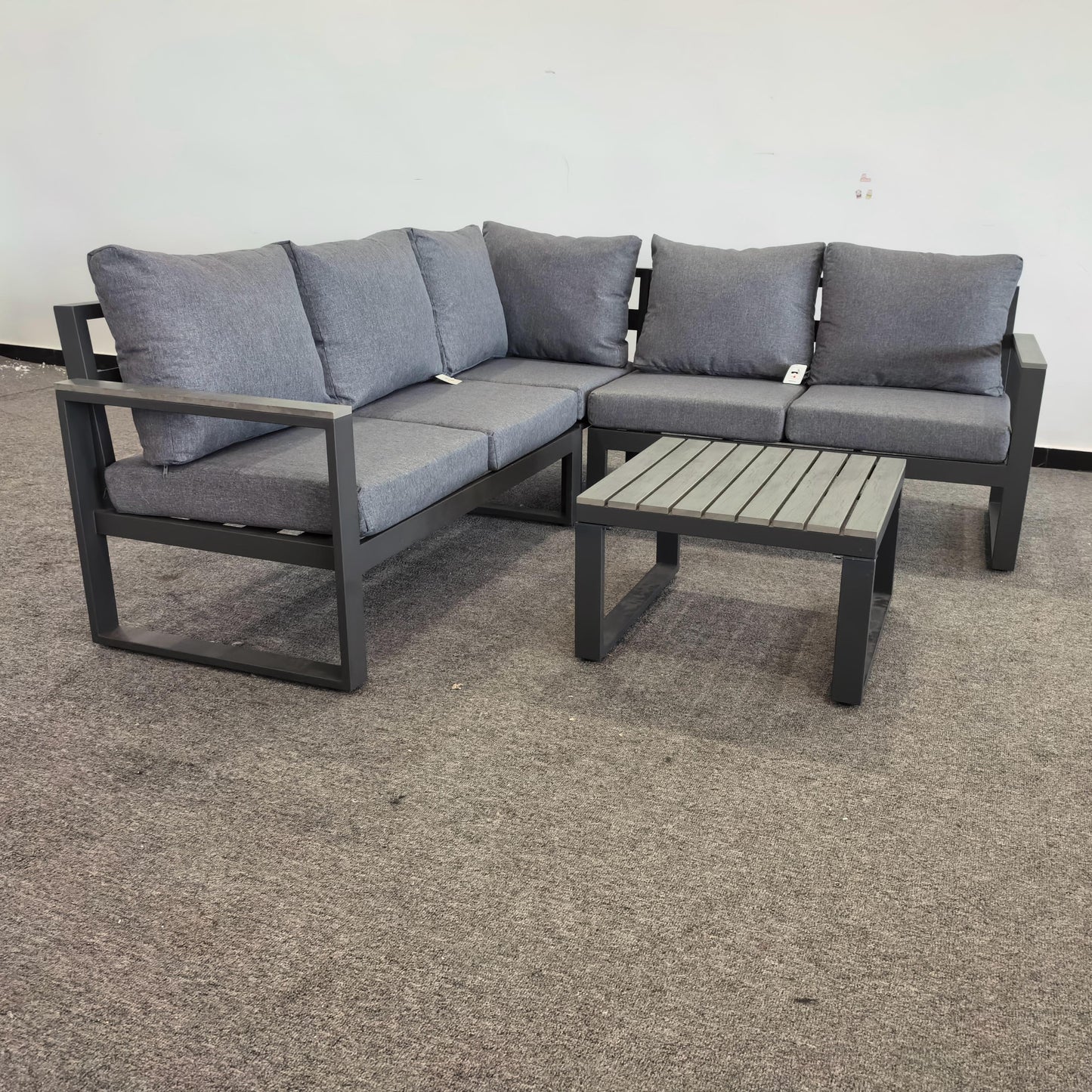Due in 08/05/25  #AL-16 Floor Sample Clearance Sale Aluminium Compact Corner Sofa Set with CoffeeTable
